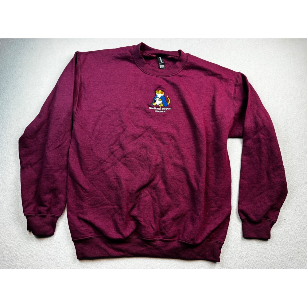 Gildan Maroon Emotional Support Dinosaur Bearded Dragon Sweatshirt Medium